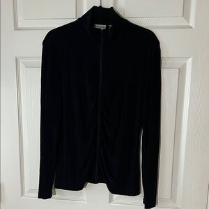 Chico's Classic Liquid Knit Black Full‎ Zip Up Jacket, Sz 2 (Large)